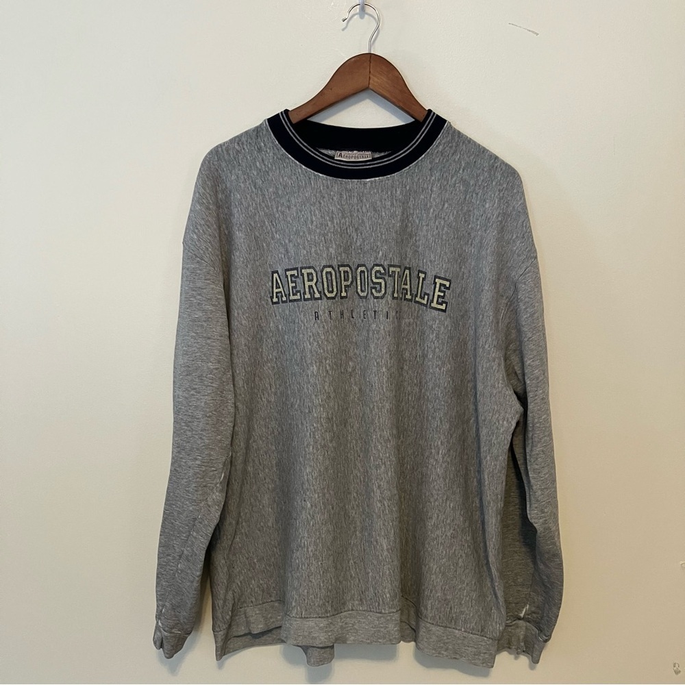 VTG Y2K Aeropostale Gray Sweatshirt Mens XXL Spell Out Pullover Ringer Crewneck